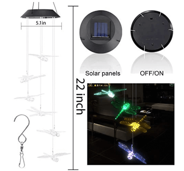 Solar-Powered Dragonfly Wind Chime Light